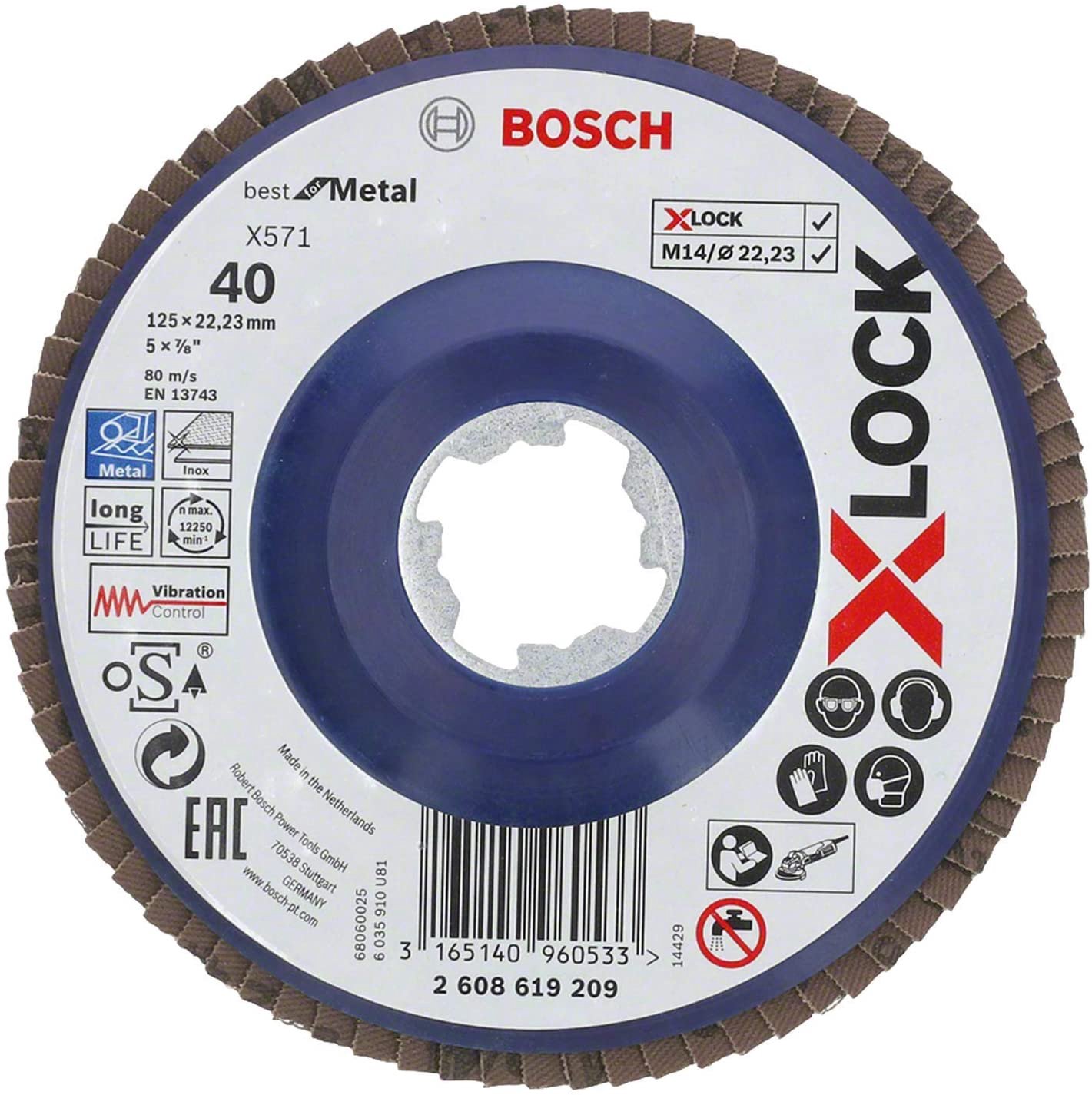 Bosch X-LOCK serrated lock washer X571 Best for Metal, O 125mm, grinding disc (K80
