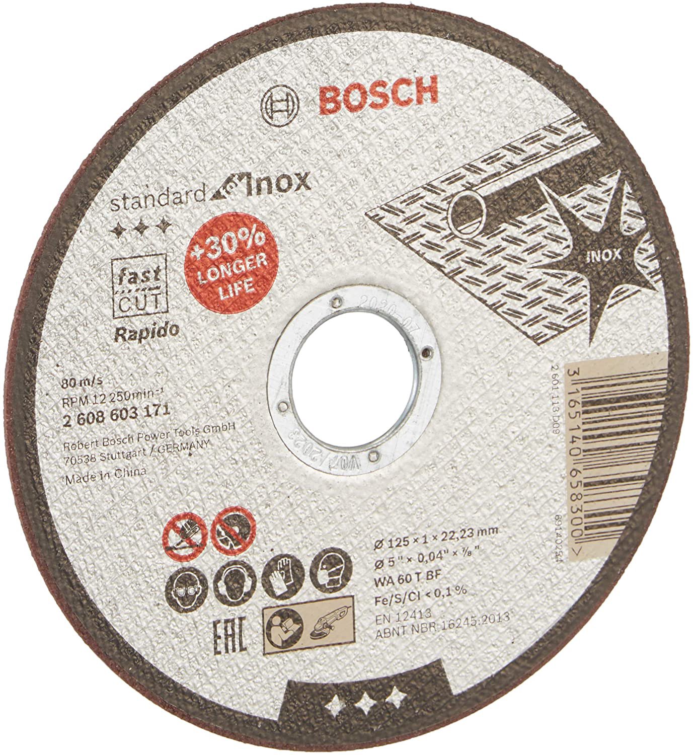 Bosch cutting discs Standard for Inox, Rapido, 125x1mm (WA 60 T BF)