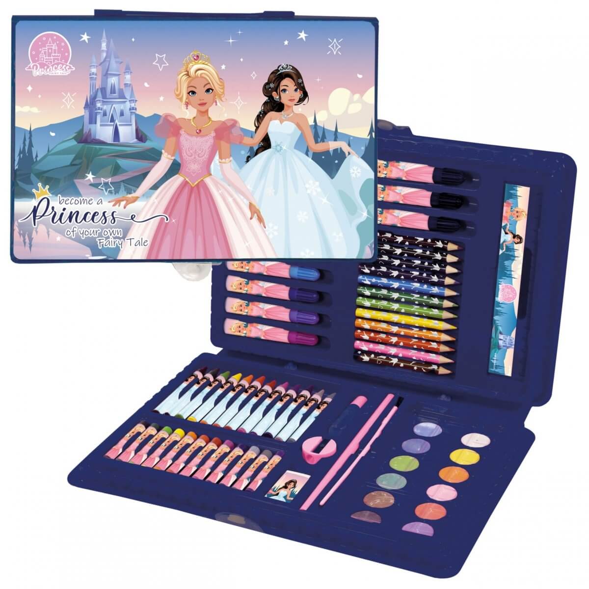 Piešimo Rinkinys Lagamine 71 el. Princess Crayons Dažai "Princesė" IP1058