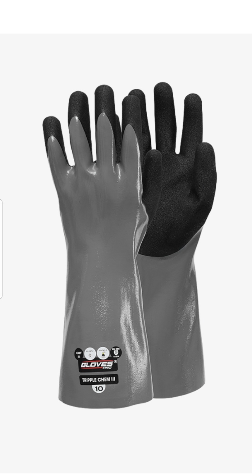 Darbo pirštinės nuo cheminių medžiagų aplietos nitrilu GLOVES PRO TRIPPLE CHEM