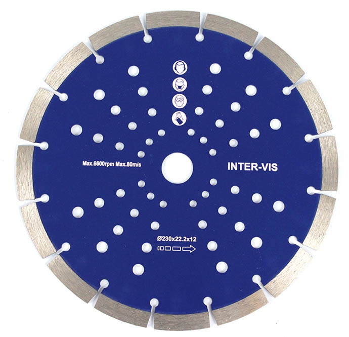 Deimantinis pjovimo diskas 230mm X15X22.2X2.6, su skylutėmis (SH0230)