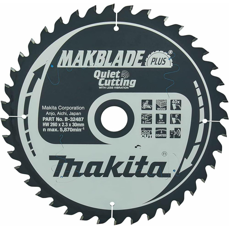 B-32487 MAKITA diskinio pjūklo diskas 260x30x40z MAKBLADE PLUS TREE