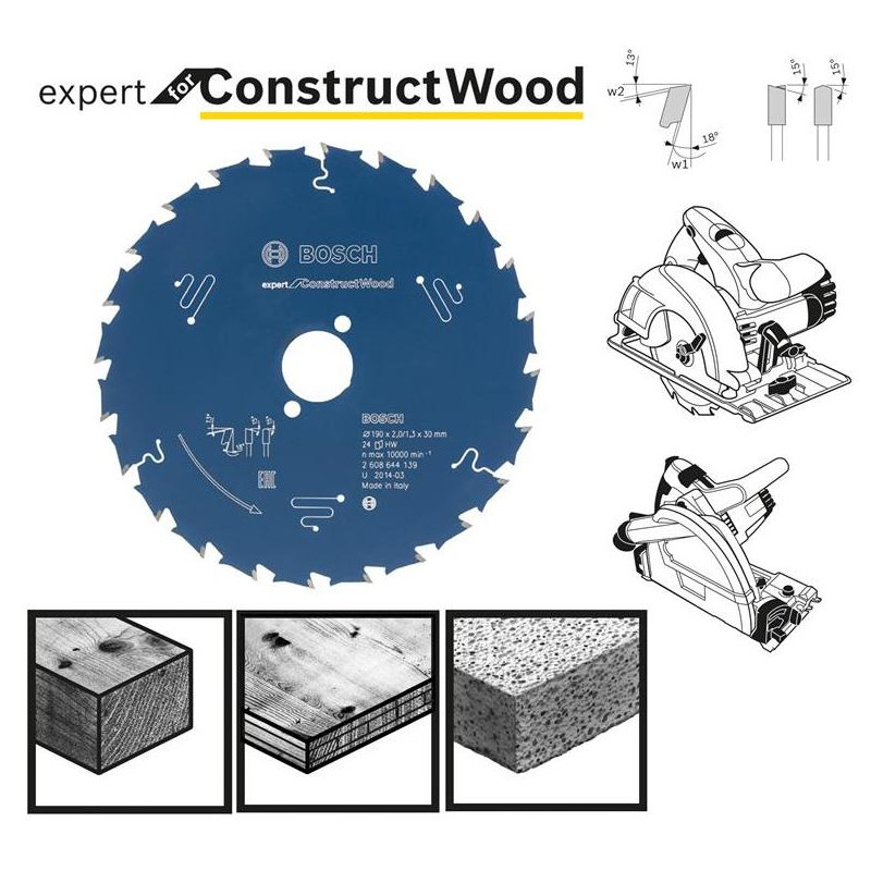 2608644137 BOSCH EXP.CONSTRUCT WOOD pjūklo diskas 165x20x24z MAT. SU KARBIDU, SU KONC. ITD