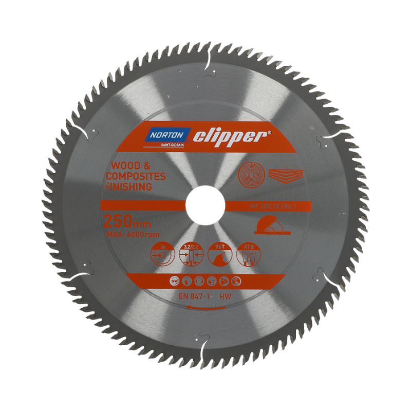 70184608111 NORTON diskinis pjūklas 250 mm x 30 mm x 96z Medienos ir kompozito ATB (3,2 / 2,2)