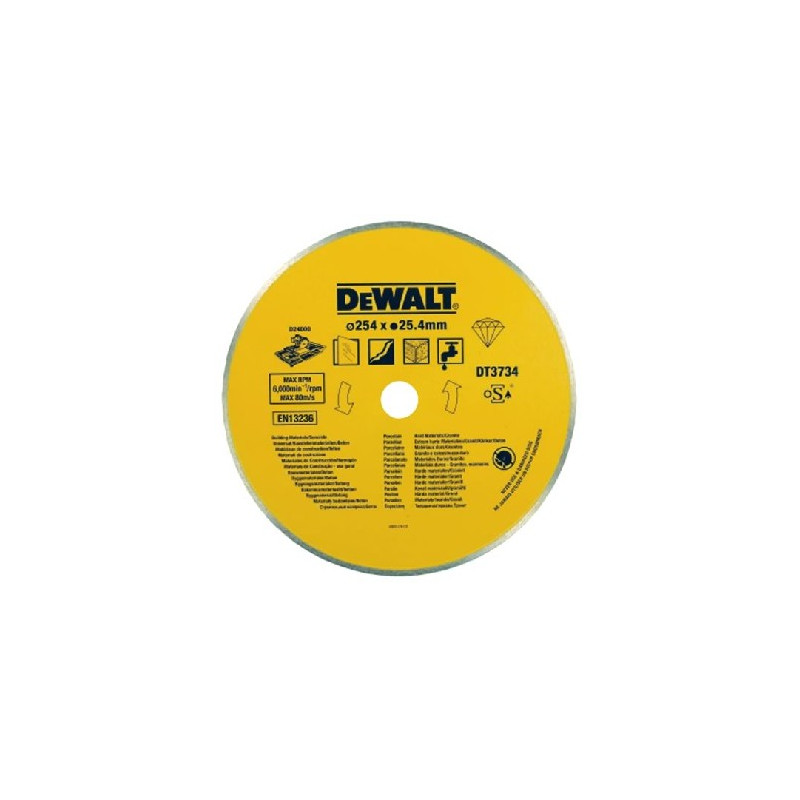 DT3734-XJ DEWALT TARCZA DIAMENTOWA PEŁNA 250x1,6x25,4mm KAMIEŃ, GRANIT