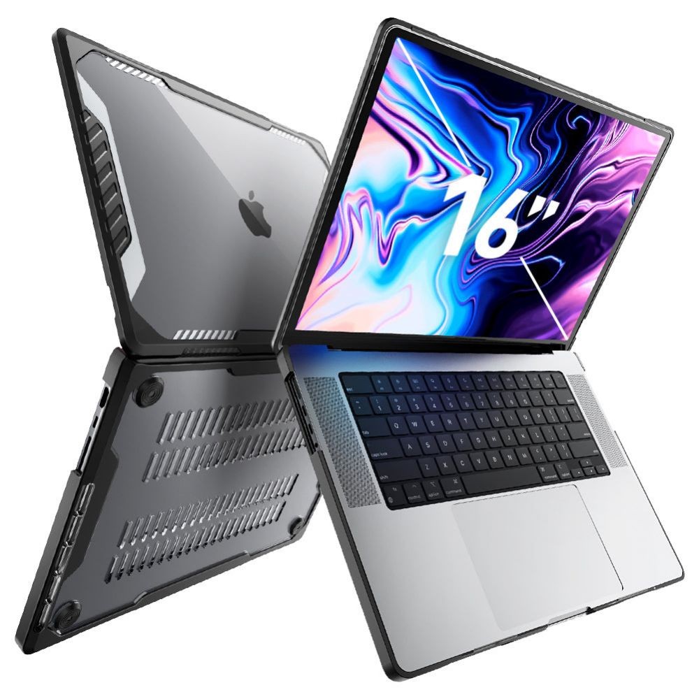 Juodas itin tvirtas dėklas "Supcase Unicorn Beetle Pro" nešiojamam kompiuteriui Macbook Pro 16 2021-2022