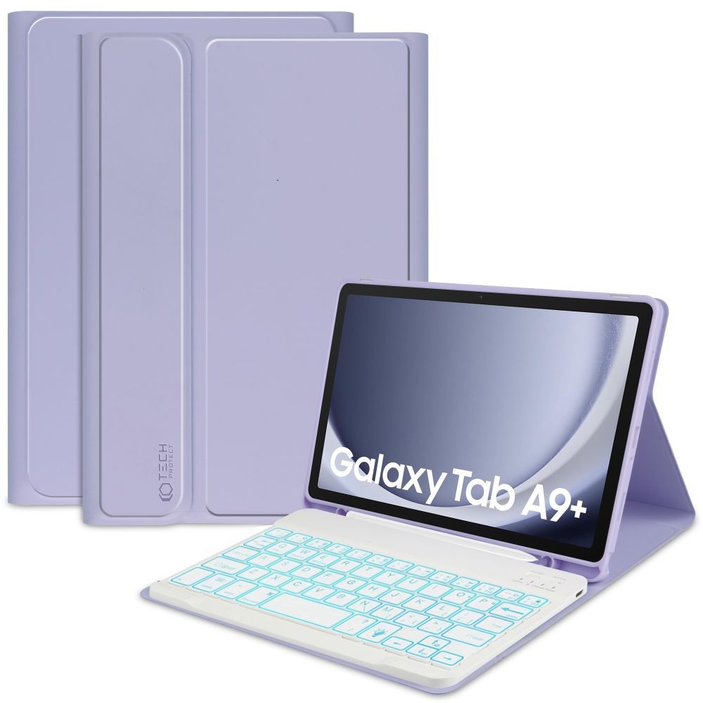 Alyvinės spalvos atverčiamas dėklas su klaviatūra "Tech-Protect SC Pen + Keyboard" planšetei Samsung Galaxy Tab A9 Plus 11.0 X210 / X215 / X216