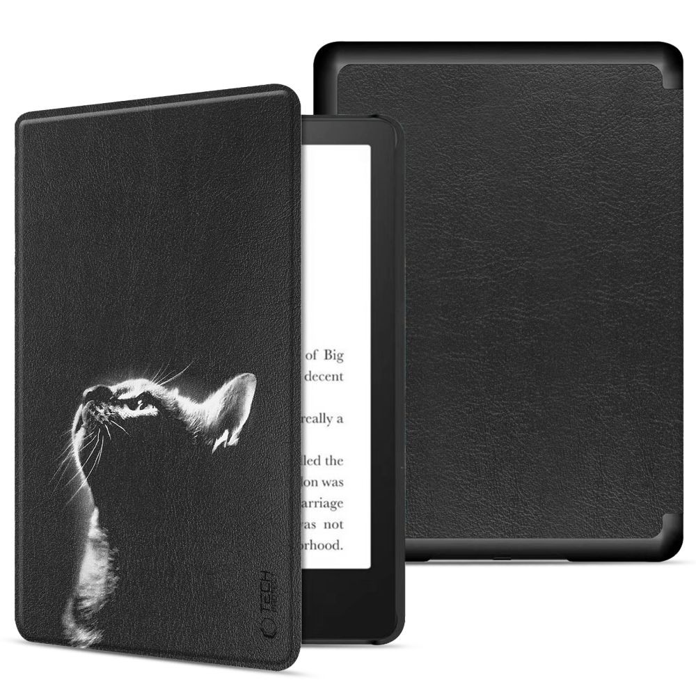 Juodas atverčiamas dėklas ''Tech-Protect Smartcase Black Cat'' planšetei Kindle Paperwhite VI / 6 / Colorsoft Signature Edition