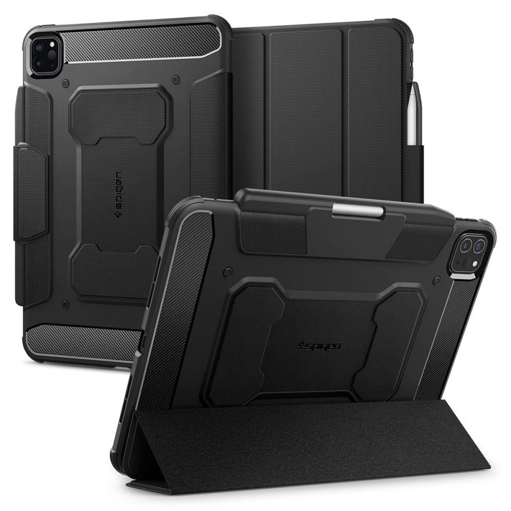 Juodas tekstūrinis dėklas "Spigen Rugged Armor Pro" planšetei Ipad Pro 11 5 / 2024