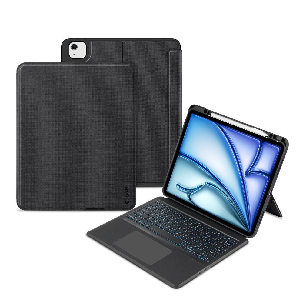 Juodas atverčiamas dėklas su klaviatūra Tech-Protect "Scmag Pen + Keyboard" planšetei Apple iPad Air 13 2024