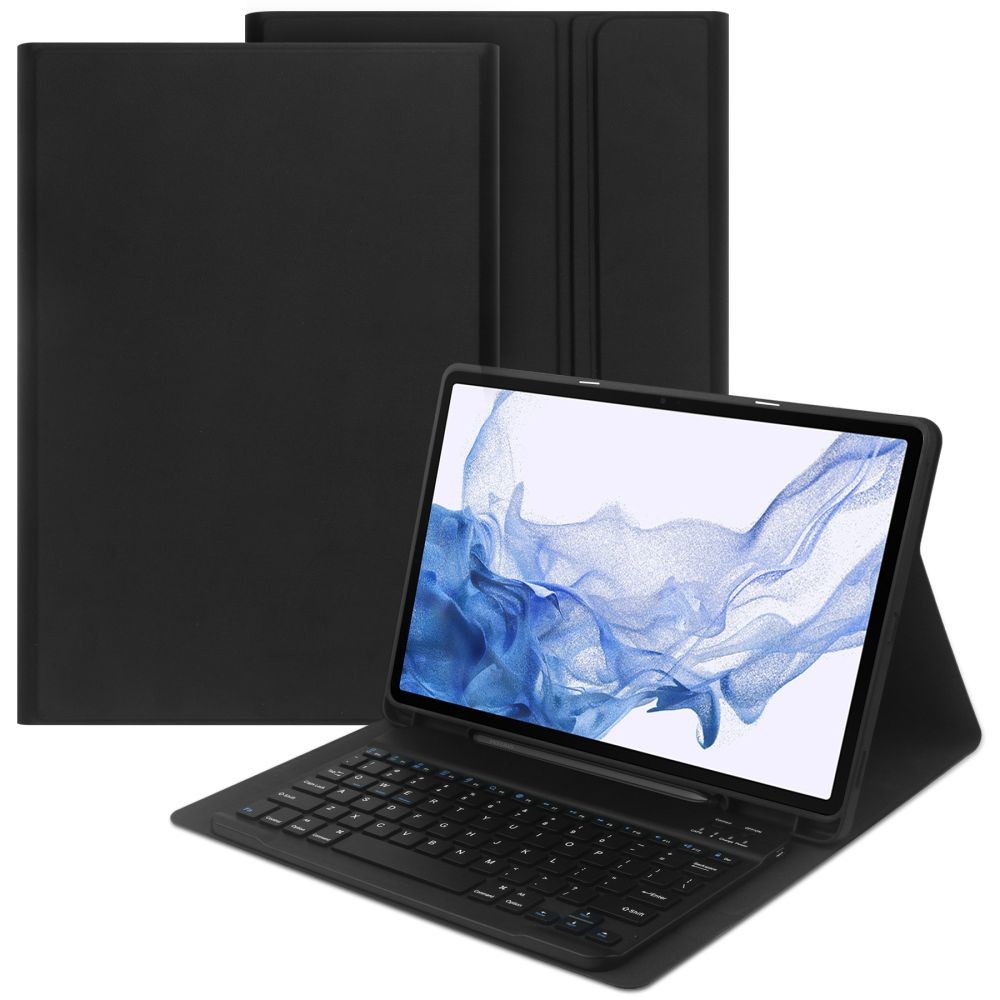Juodas atverčiamas dėklas su klaviatūra Tech-Protect "SC Pen + Keyboard" planšetei Samsung Galaxy TAB S7+ PLUS / S8+ PLUS / S7 FE 12.4