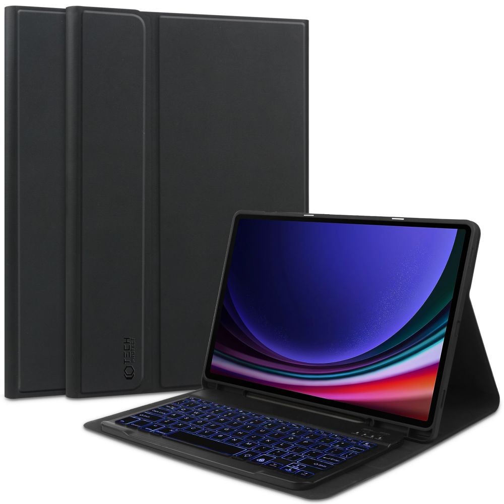 Juodas atverčiamas dėklas su klaviatūra Tech-Protect "SP Pen + Keyboard" planšetei Samsung Galaxy Tab S9+ Plus 12.4 X810 / X816B