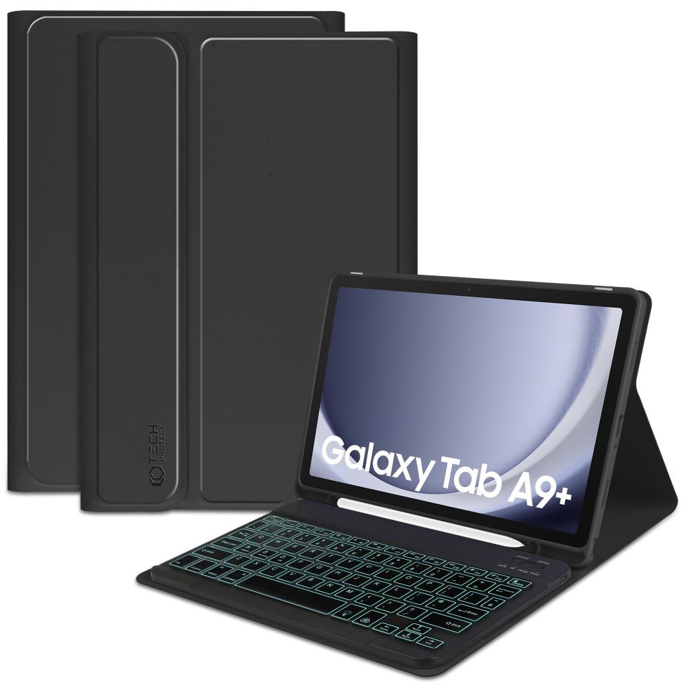 Juodas atverčiamas dėklas su klaviatūra "Tech-Protect SC Pen + Keyboard" planšetei Samsung Galaxy Tab A9+ PLUS 11.0 X210 / X215 / X216