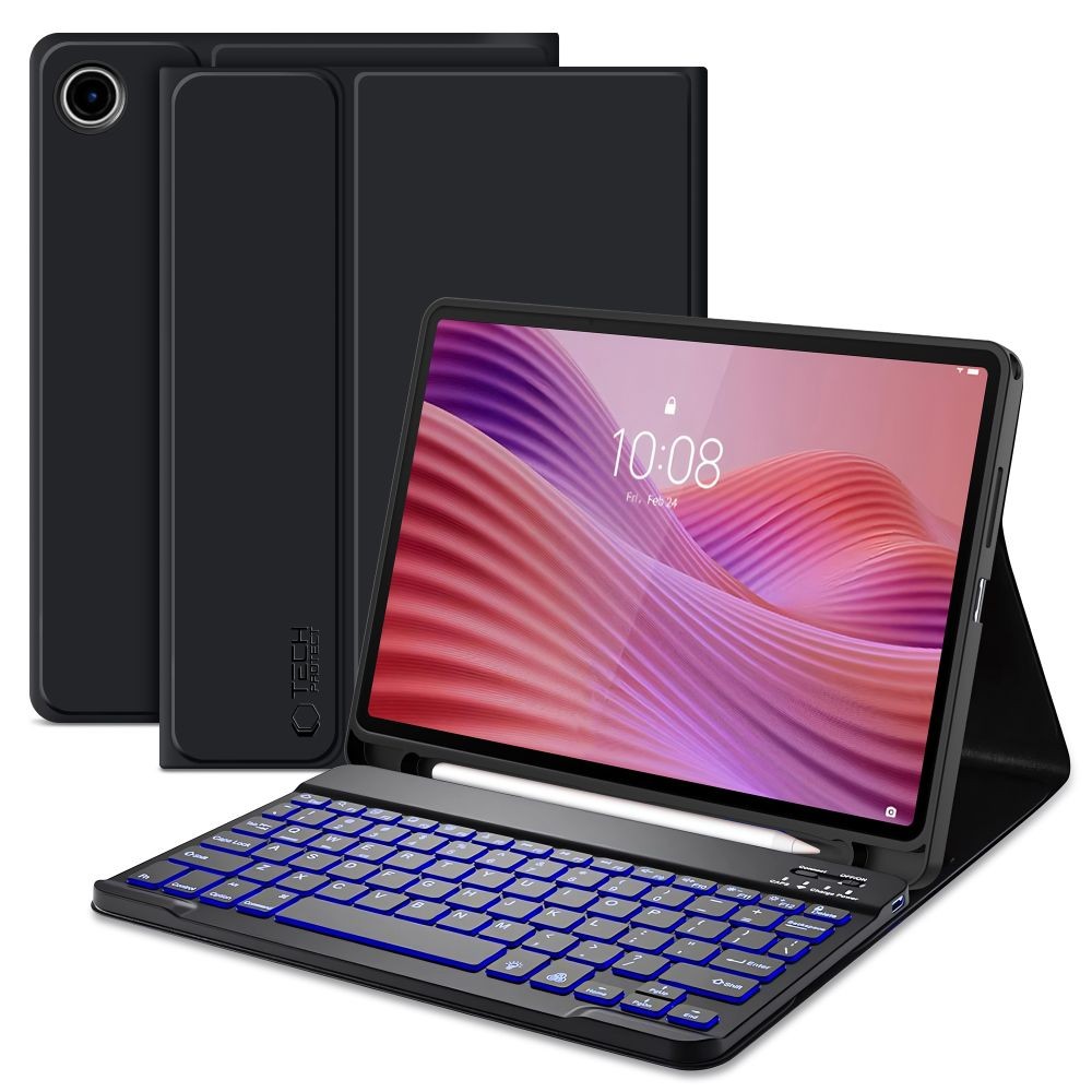Juodas atverčiamas dėklas su klaviatūra "Tech-Protect SC Pen + Keyboard" skirtas Lenovo Tab 10.1 TB-311