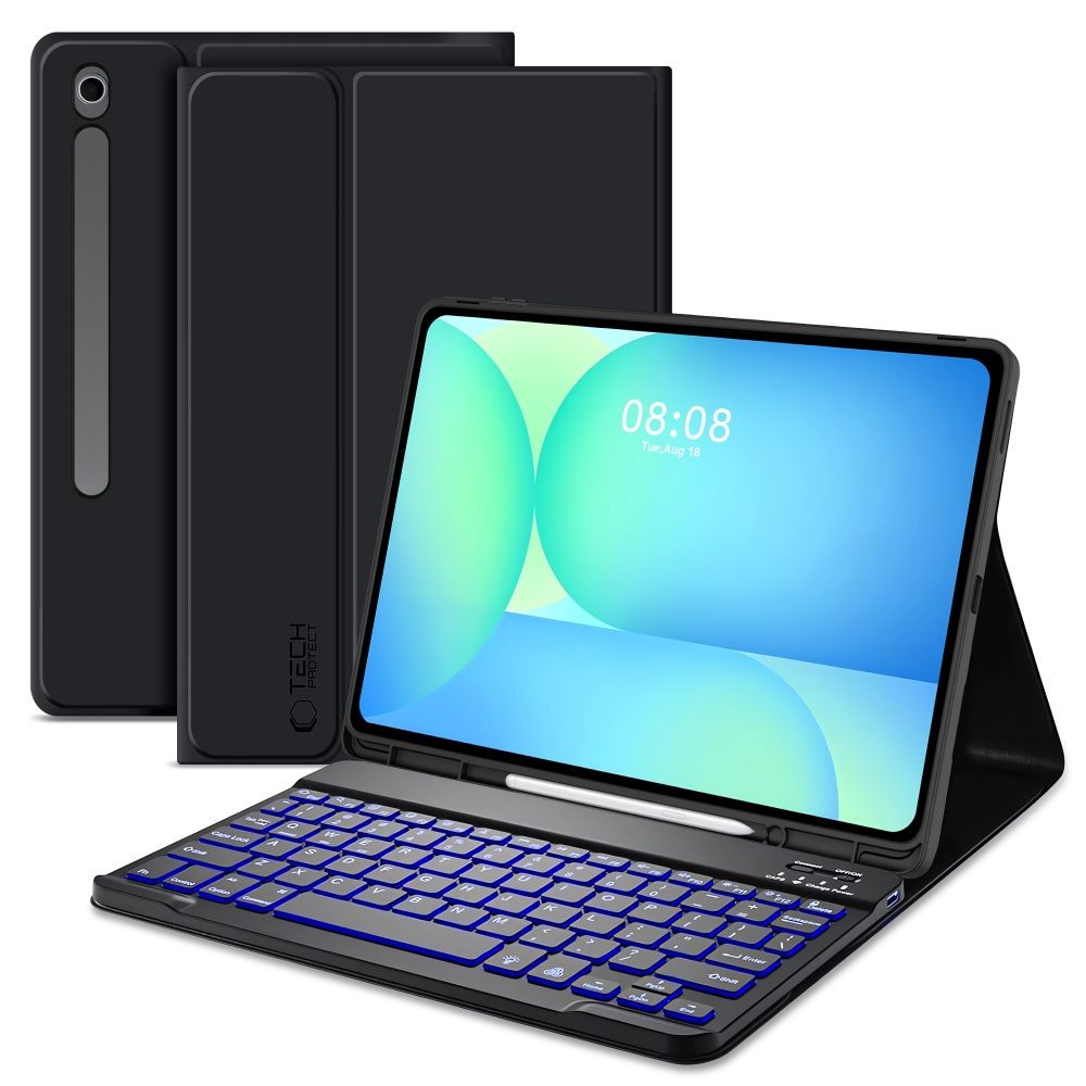 Juodas atverčiamas dėklas su klaviatūra "Tech-Protect SC Pen + Keyboard" skirtas Samsung Galaxy TAB S10 FE+ 13.1 X620 / X626B