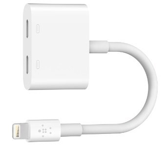 Planšetės priedas Belkin  Lightning Audio + Charge RockStar Cable, 11.5 cm, White  F8J198btWHT