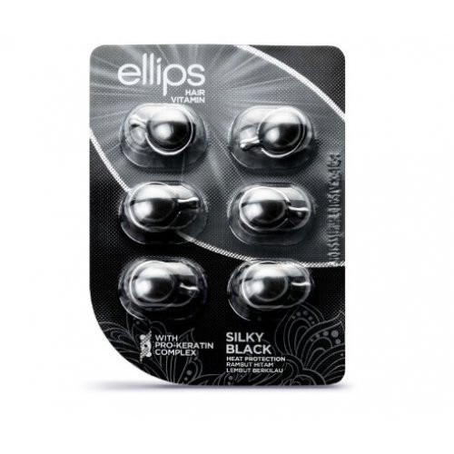 Ellips Silky Black Pro-Keratin Complex Hair Vitamins Tepami vitaminai intensyviam tamsių plaukų atstatymui su keratinu, 6x1ml