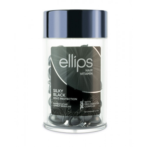 Ellips Silky Black Pro-Keratin Complex Hair Vitamins Tepami vitaminai intensyviam tamsių plaukų atstatymui su keratinu, 50x1ml