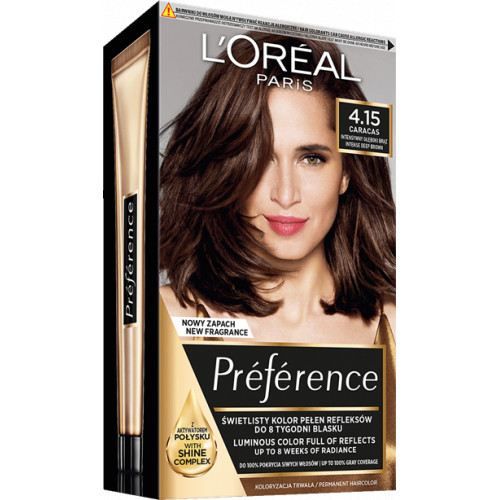 L'Oréal Paris Preference Permanent Hair Color Ilgalaikiai plaukų dažai, 4.15 Caracas