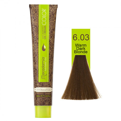 Macadamia Oil Cream Color Kreminiai plaukų dažai, 6.03 Warm Dark Blonde