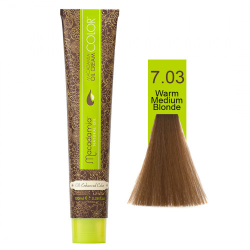 Macadamia Oil Cream Color Kreminiai plaukų dažai, 7.03 Warm Medium Blonde