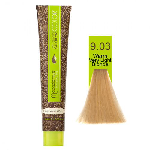 Macadamia Oil Cream Color Kreminiai plaukų dažai, 9.03 Warm Very Light Blonde