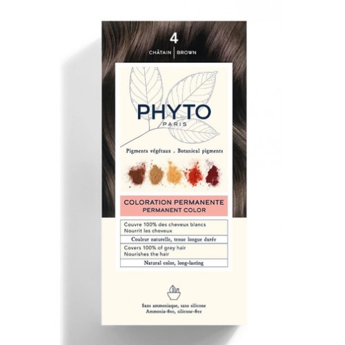 Phyto Permanent Hair Color Plaukų dažai be amoniako, 4 Brown