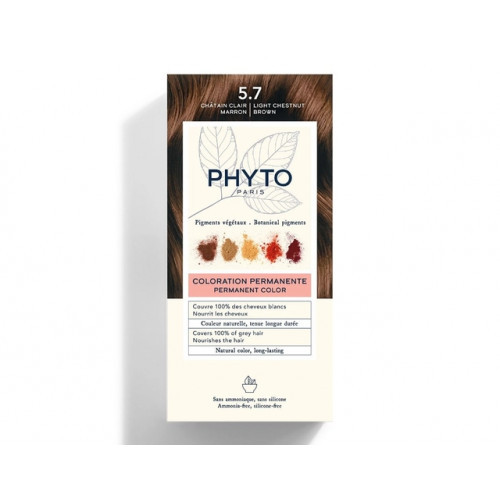 Phyto Permanent Hair Color Plaukų dažai be amoniako, 5.7 Light Chestnut Brown
