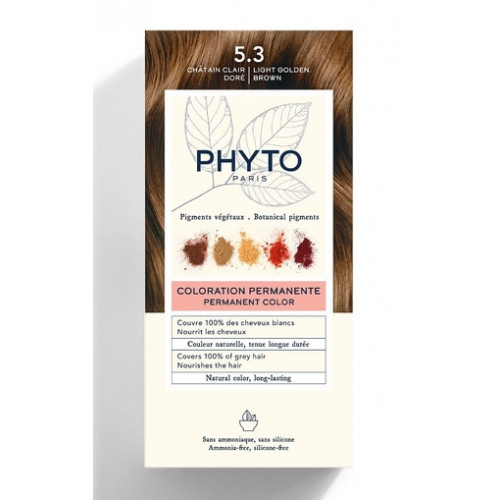 Phyto Permanent Hair Color Plaukų dažai be amoniako, 5.3 Light Golden Brown