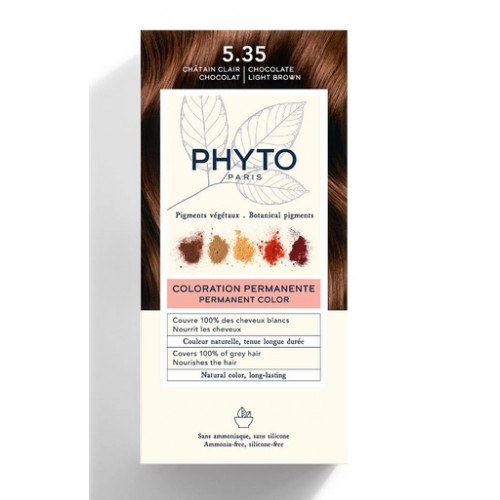 Phyto Permanent Hair Color Plaukų dažai be amoniako, 5.35 Chocolate Light Brown