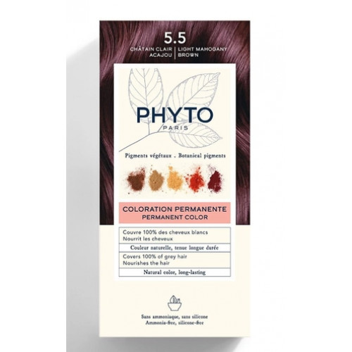 Phyto Permanent Hair Color Plaukų dažai be amoniako, 5.5 Light Mohangany Brown