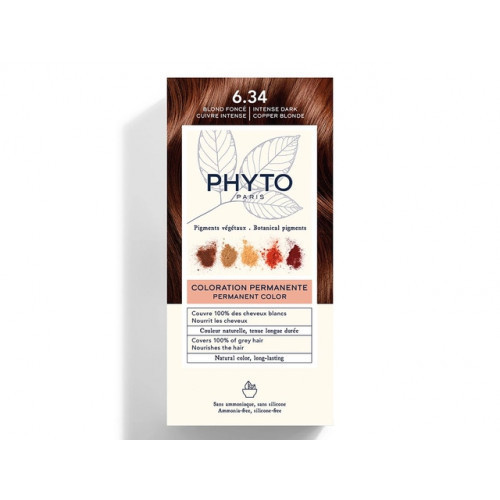 Phyto Permanent Hair Color Plaukų dažai be amoniako, 6.34 Dark Copper Blonde