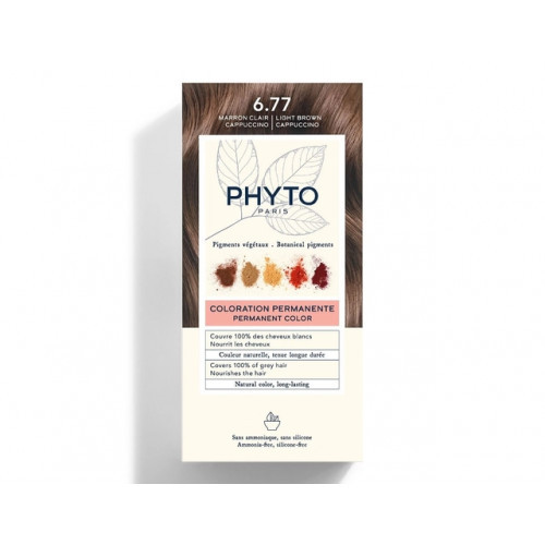 Phyto Permanent Hair Color Plaukų dažai be amoniako, 6.77 Light Brown Cappuccino
