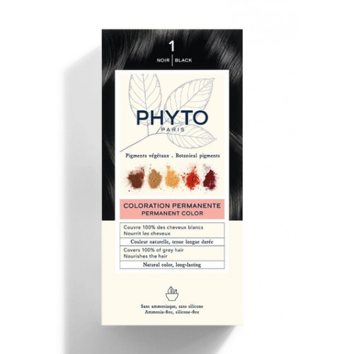 Phyto Permanent Hair Color Plaukų dažai be amoniako, 1 Black