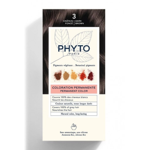 Phyto Permanent Hair Color Plaukų dažai be amoniako, 3 Dark Brown