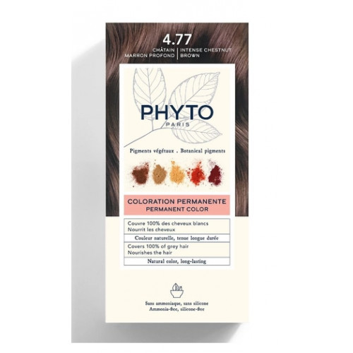 Phyto Permanent Hair Color Plaukų dažai be amoniako, 4.77 Intense Chestnut Brown
