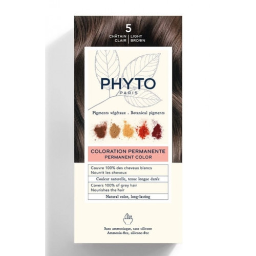 Phyto Permanent Hair Color Plaukų dažai be amoniako, 5 Light Brown