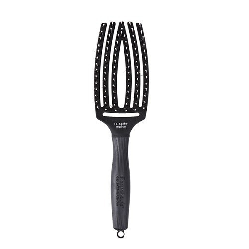 Olivia Garden Fingerbrush Combo Paddle Brush Lenktas kiauryminis plaukų šepetys mišriais šereliais, Medium