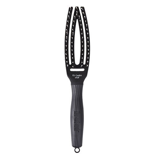 Olivia Garden Fingerbrush Combo Paddle Brush Lenktas kiauryminis plaukų šepetys mišriais šereliais, Small