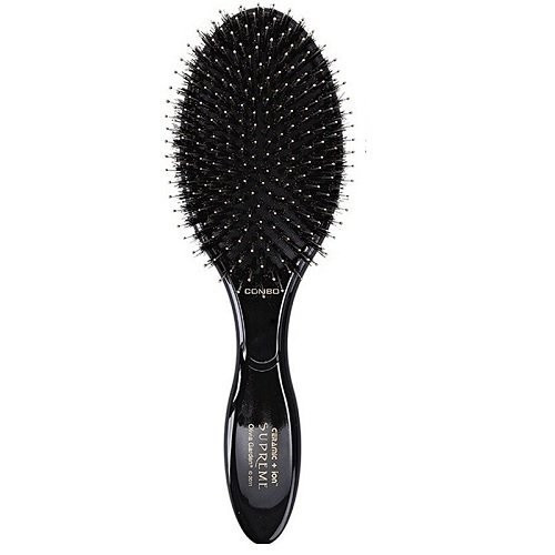 Olivia Garden Expert Care Boar & Nylon Bristles Oval Combo Brush Plaukų šepetys apjungtas jonizuotų antistatinių ir 100% natūralių šerno šerel, Juodas