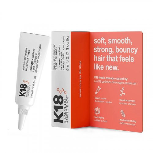 K18 Leave-In Molecular Repair Hair Mask Nenuplaunama molekulinė atkuriamoji kaukė plaukams, 5ml