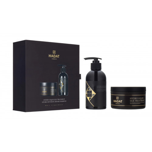 Hadat Cosmetics Intensive Repair Shampoo & Liquid Silk Treatment Gift Box Pažeistų plaukų rinkinys, Rinkinys