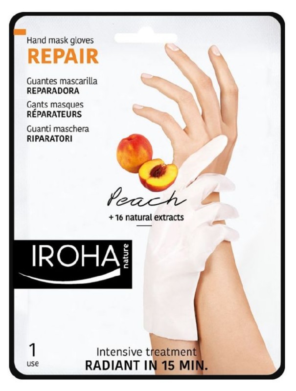 Kaukė rankoms Iroha Regenerating Peach Hand & Nail Gloves INHAND1/INHAND715 su persikais, 1 pora pirštinių