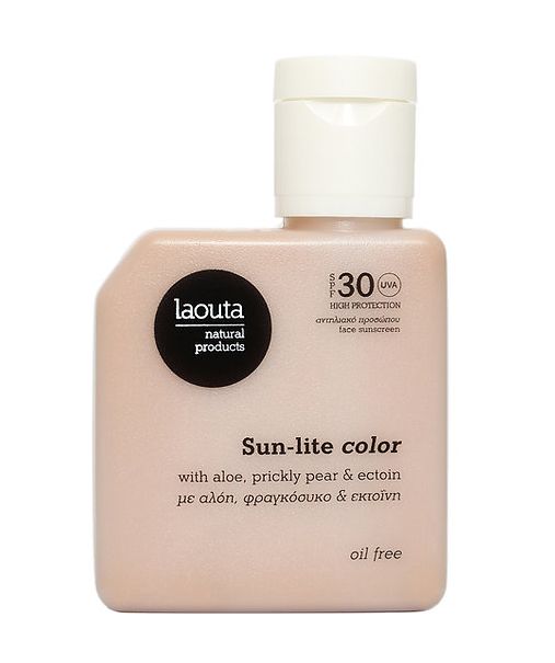Drėkinamasis, švytėjimo veido odai suteikiantis kremas nuo saulės su spalva Laouta Sun Lite Color Oil Free Face Sunscreen LAO0135, lengvos tekstūros, SPF 30, 50 ml