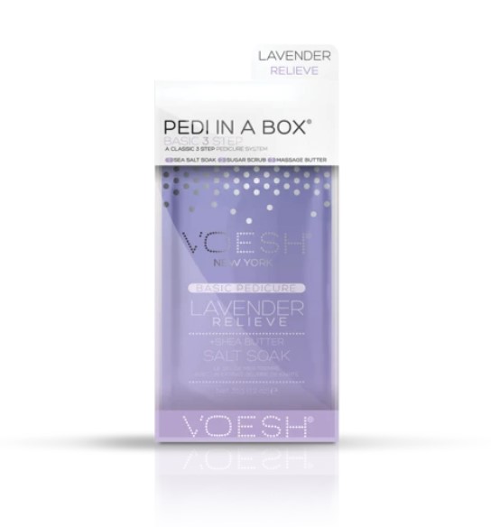 Procedūra kojoms Voesh Basic Pedi In A Box 3 in 1 Lavender Relieve VPC118LVR, su taukmedžio sviestu, levadų ekstraktais, maitina pėdų odą