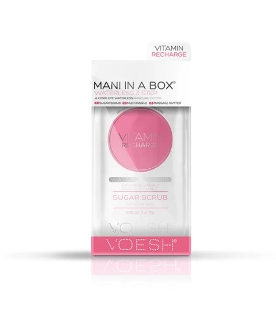 Procedūra rankoms Voesh Waterless Mani In A Box 3 in 1 Vitamin Recharge VMC127PGF, naudojama be vandens, su vitamino C ekstraktais, atnaujina rankų odą