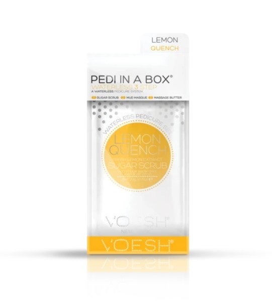 Procedūra kojoms Voesh Waterless Pedi In A Box 3 in 1 Lemon Quench VPC108LMN, naudojama be vandens, su citrinos ekstraktais, gaivina pėdų odą
