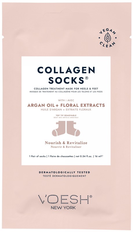 Kaukė pėdoms Voesh Collagen Socks VFM212COL, su kolagenu, argano ir alyvuogių aliejais, intensyviai drėkina pėdas, 1 pora kojinių