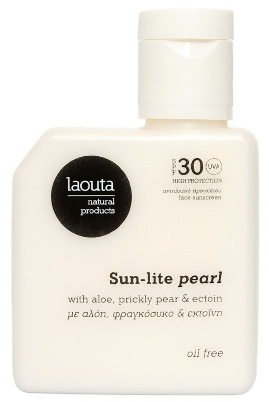 Drėkinamasis, švytėjimo veido odai suteikiantis kremas nuo saulės Laouta Sun Lite Pearl Oil Free Face Sunscreen LAO0040, lengvos tekstūros, SPF 30, 50 ml