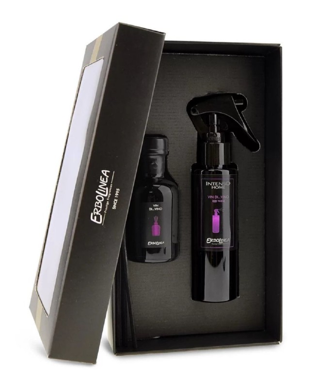Kvapų namams rinkinys Erbolinea Prestige Vin Di Vino ERBGIFTPACK2, sudaro: purškiamas kvapas namams ir kvapas lazdelėmis, 100 ml ir 50 ml